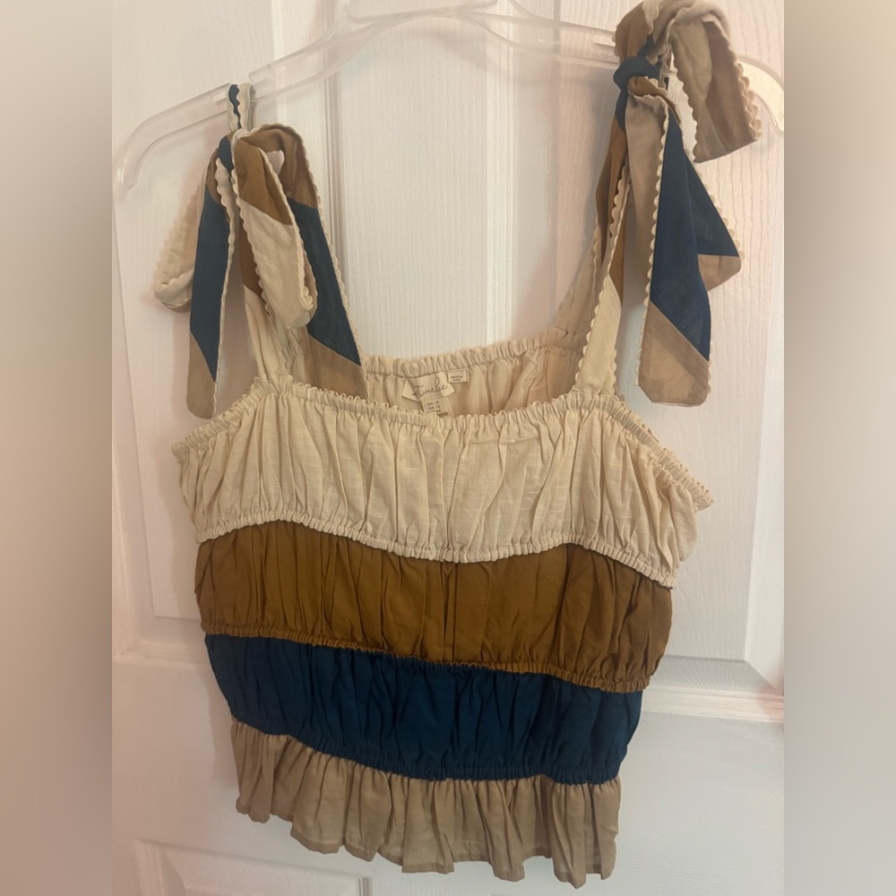 Anthropologie Let Me Be, Turquoise, Brown and Cream cropped tank, Size 12